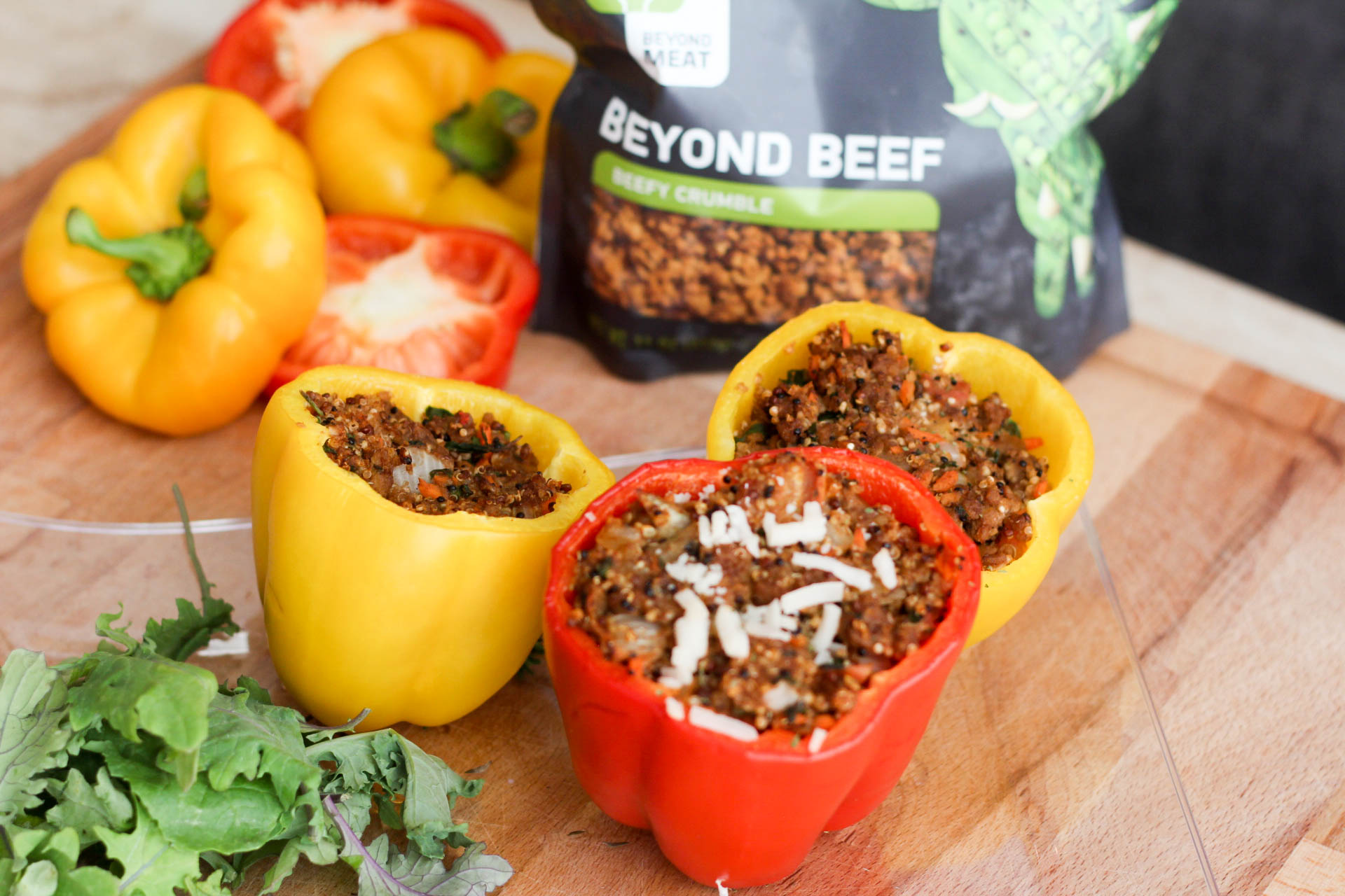 Quinoa Stuffed Bell Peppers - Beyond Beef Beefy Crumbles