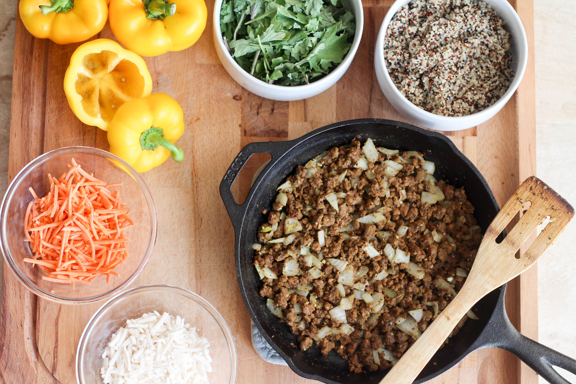 Quinoa Stuffed Bell Peppers - Beyond Meet Beefy Crumbles