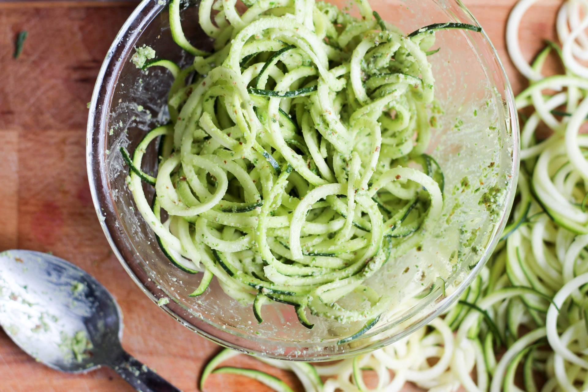 Zucchini Spaghetti Noodles with Pesto